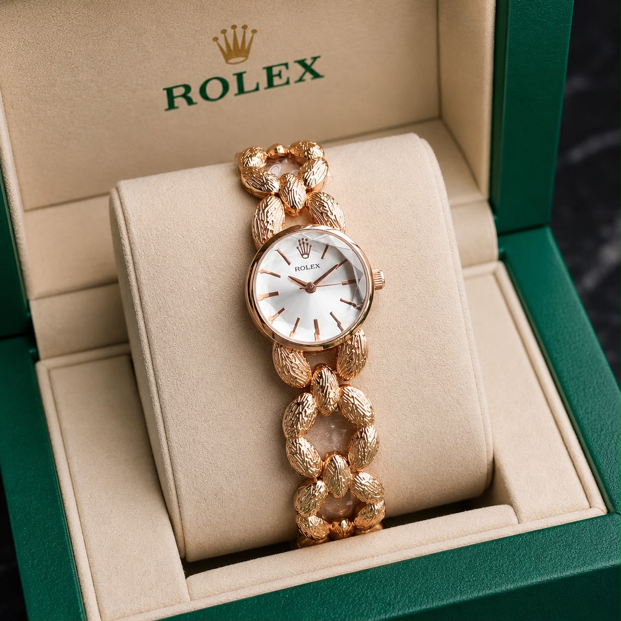 Rolex Ladies White Dial Rose Gold Watch