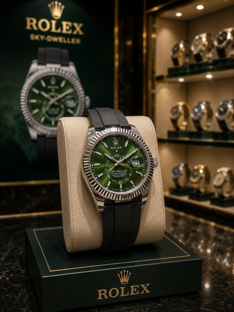 Rolex Sky-Dweller Oysterflex Green Dial Men's Watch