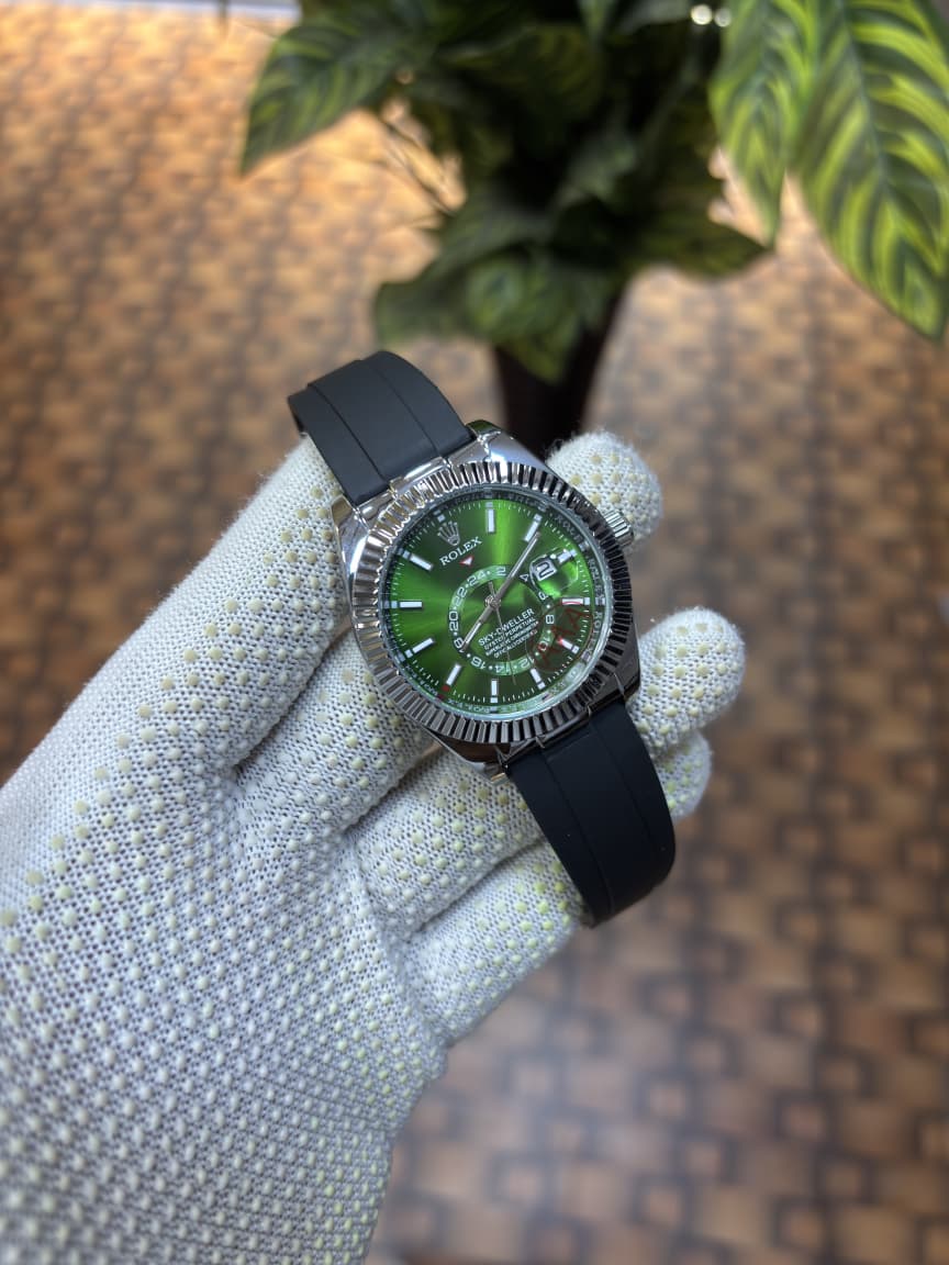 Rolex Sky-Dweller Oysterflex Green Dial Men's Watch