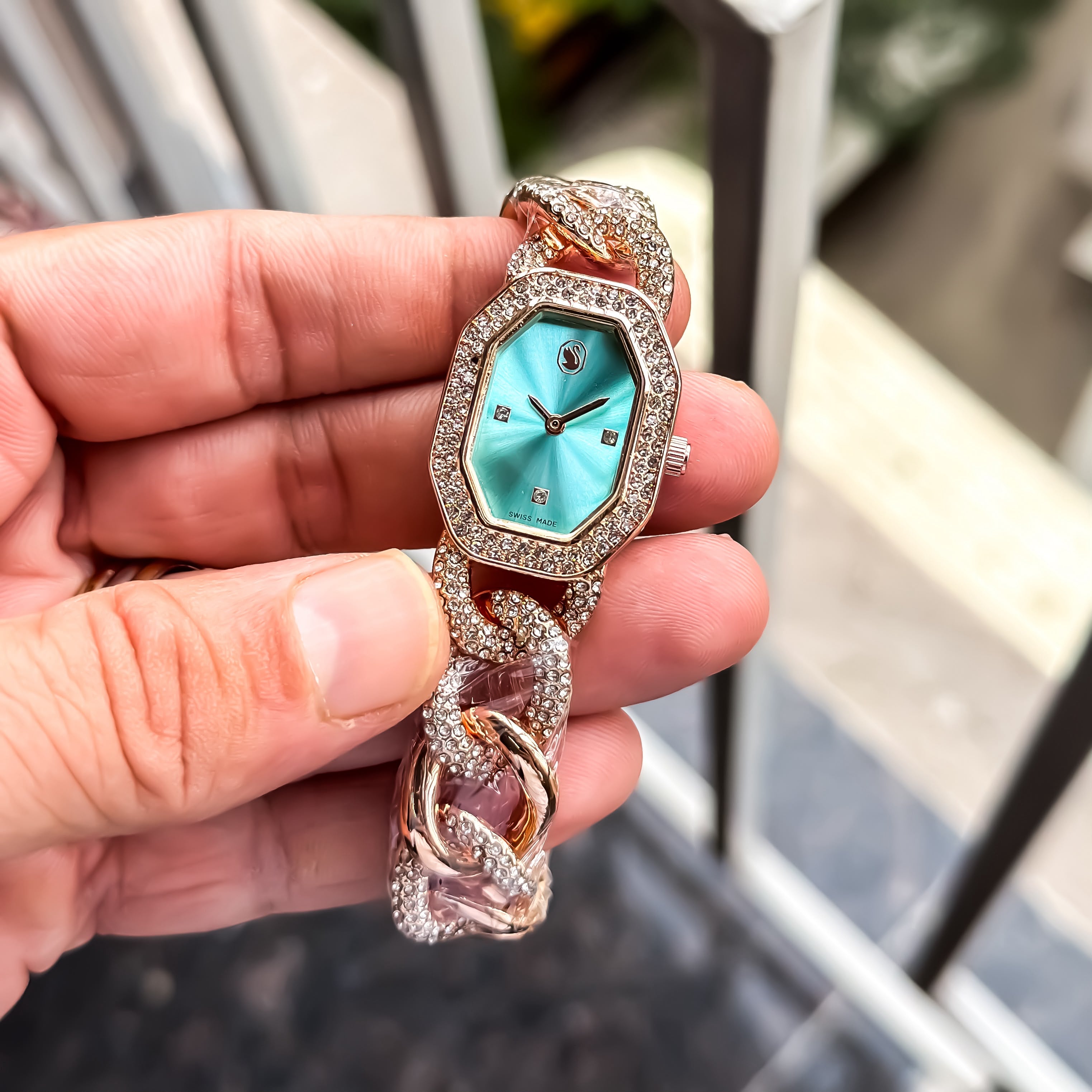 Swarovski Rose Gold Blue Dial Women's Watch