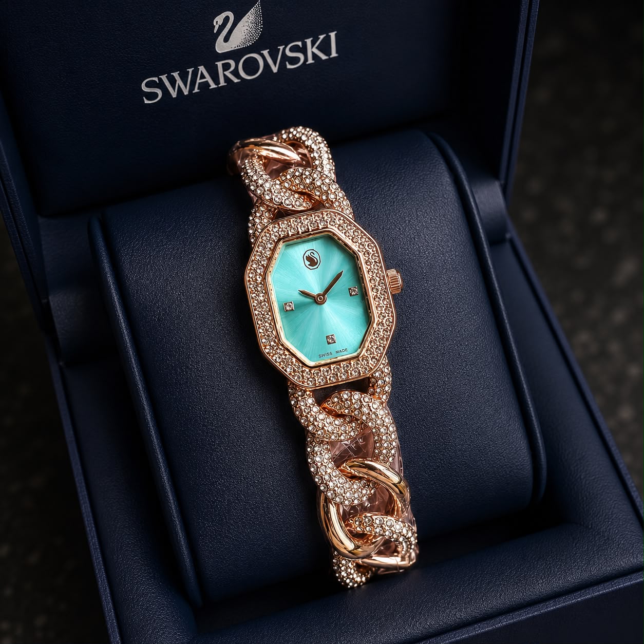 Swarovski Rose Gold Blue Dial Women's Watch