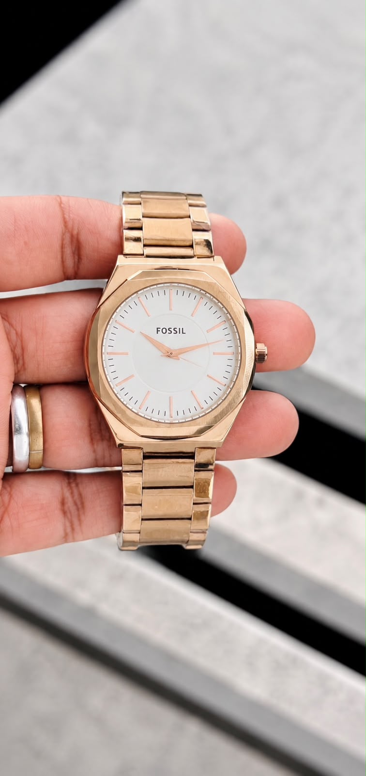 Fossil Rose Gold White Dial Analog Stainless Steel Watch