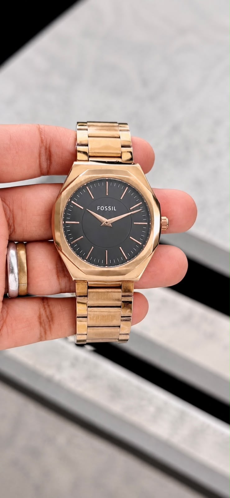 Fossil Rose Gold Black Dial Analog Stainless Steel Watch
