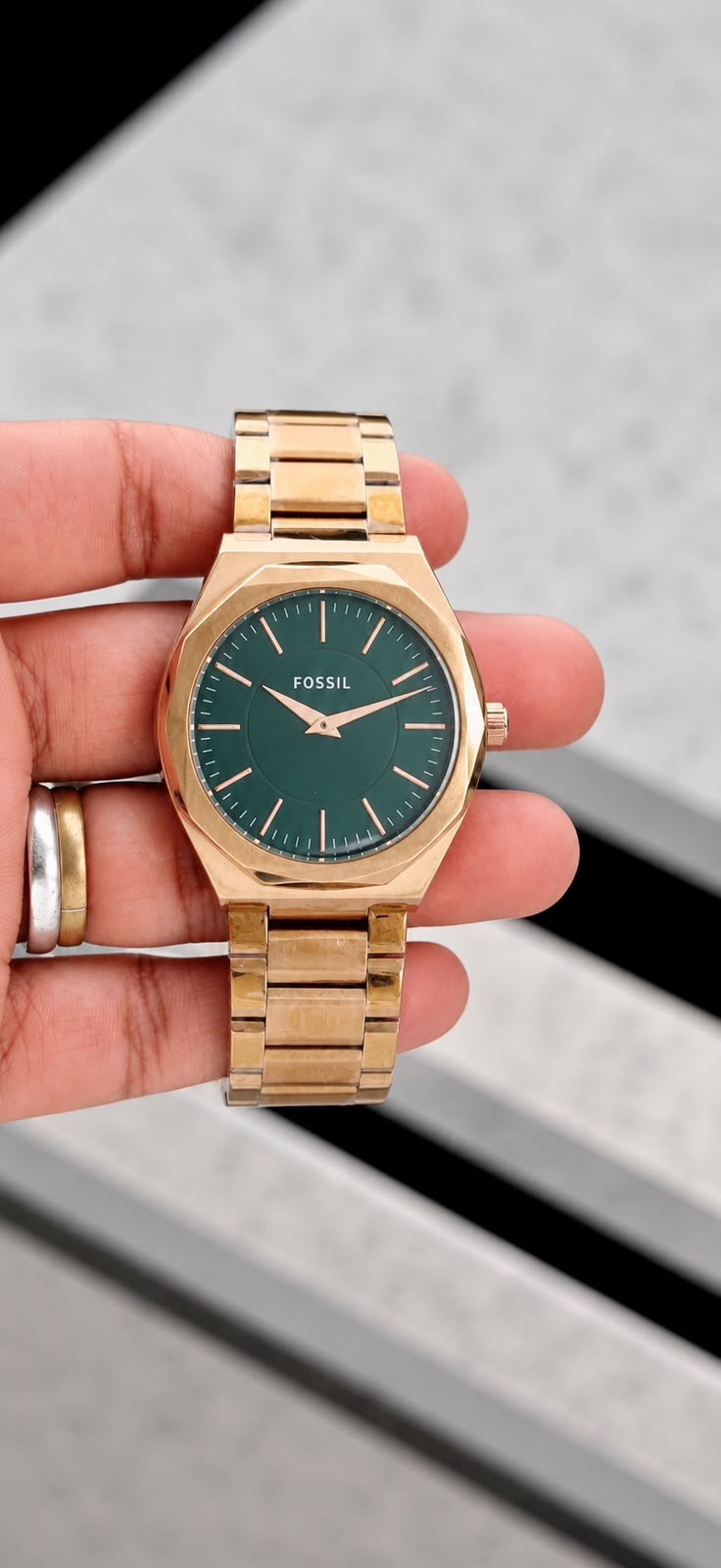Fossil Rose Gold Green Dial Analog Stainless Steel Watch