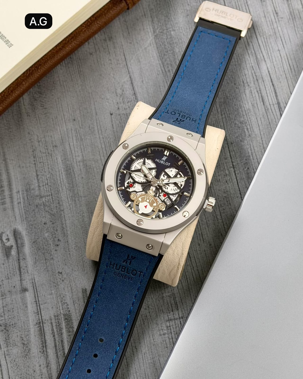Hublot Big Bang Style Blue Skeleton Leather Watch