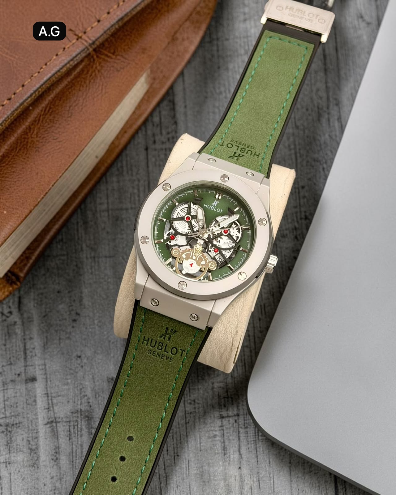 Hublot Big Bang Style Green Skeleton Leather Watch