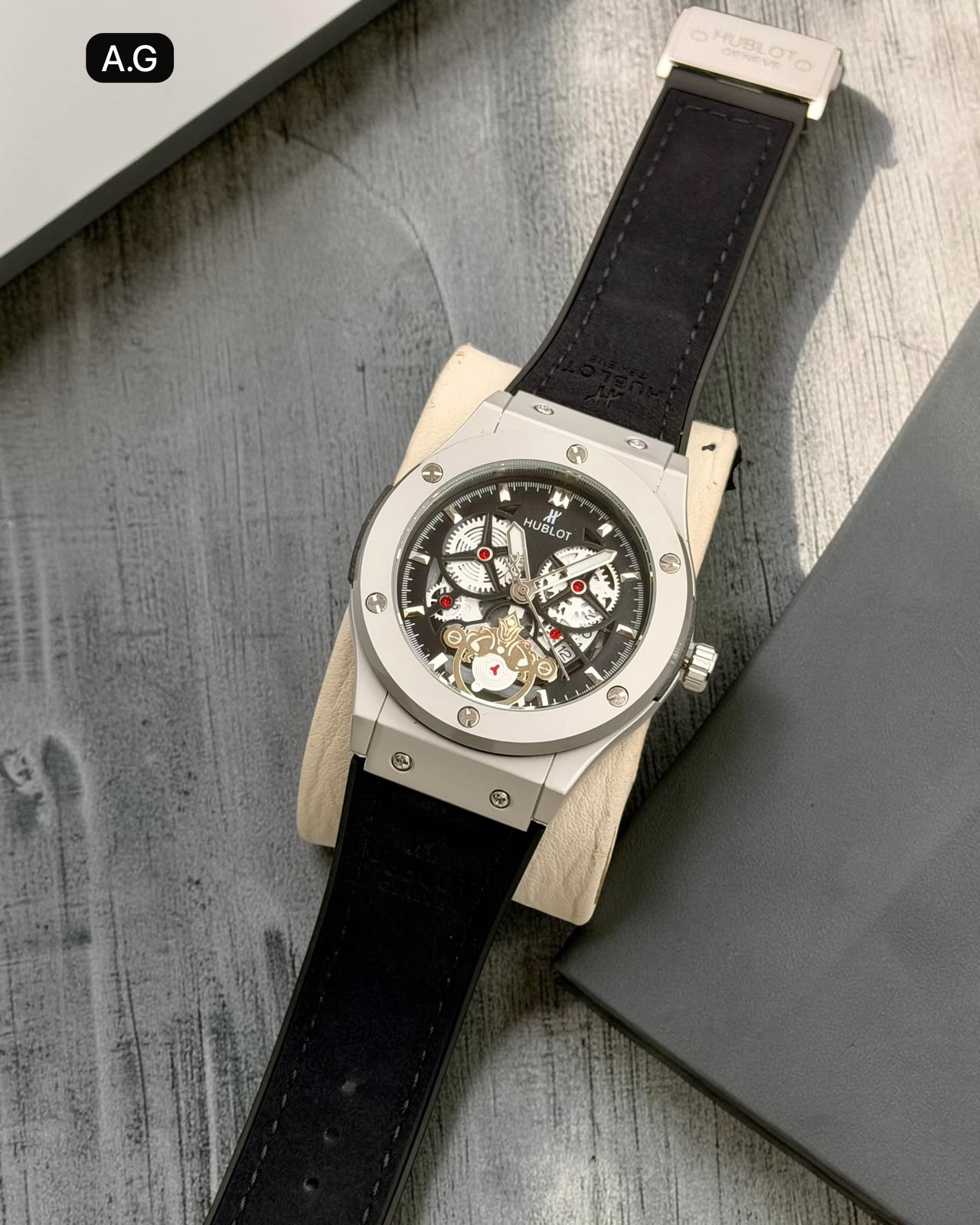 Hublot Big Bang Style Black Skeleton Leather Watch