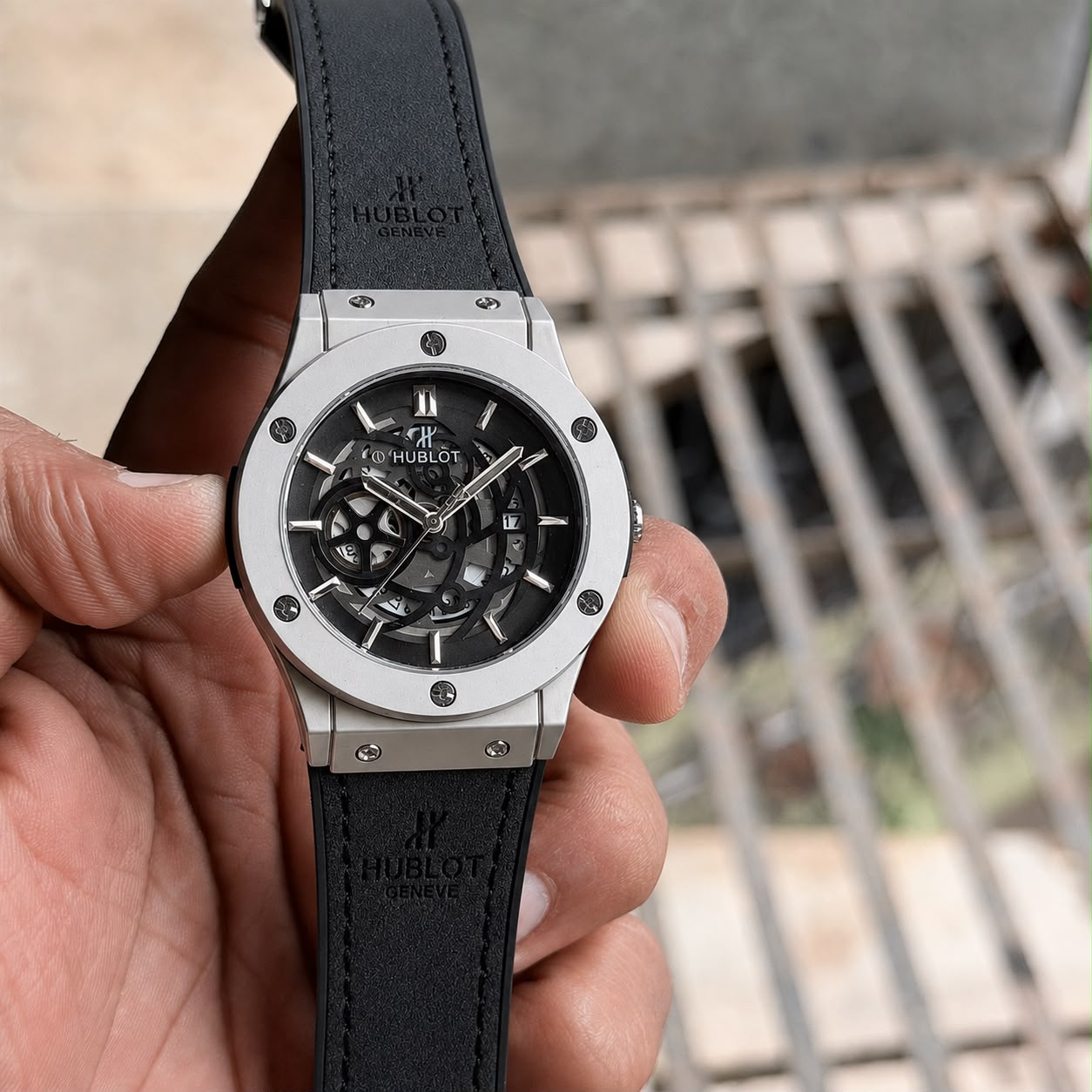 Hublot Big Bang Style Black Skeleton Leather Watch