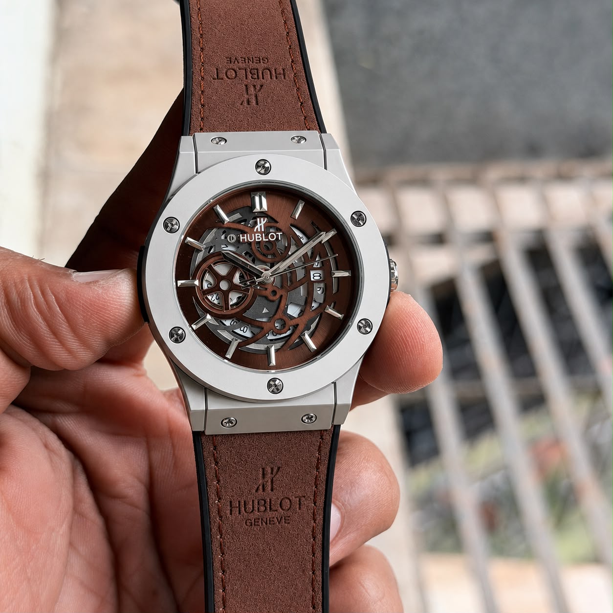 Hublot Big Bang Style Brown Skeleton Leather Watch