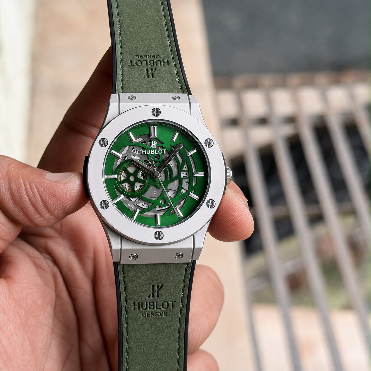 Hublot Big Bang Style Green Skeleton Leather Watch