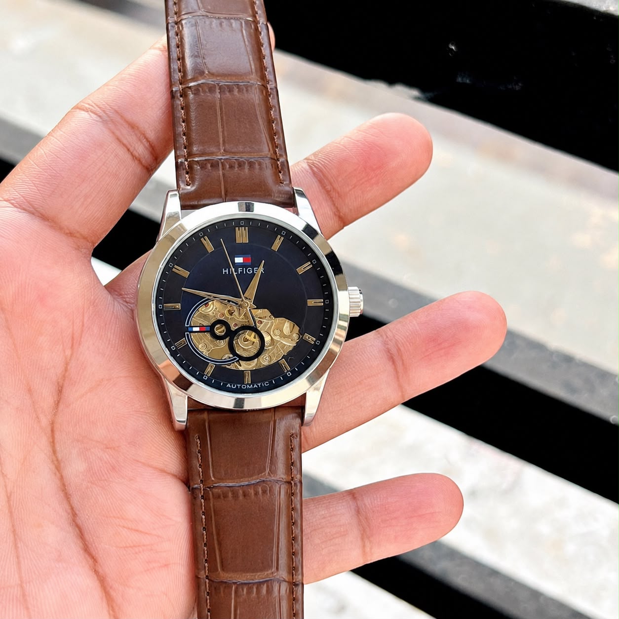 Tommy Hilfiger Navy Blue Automatic Skeleton Watch