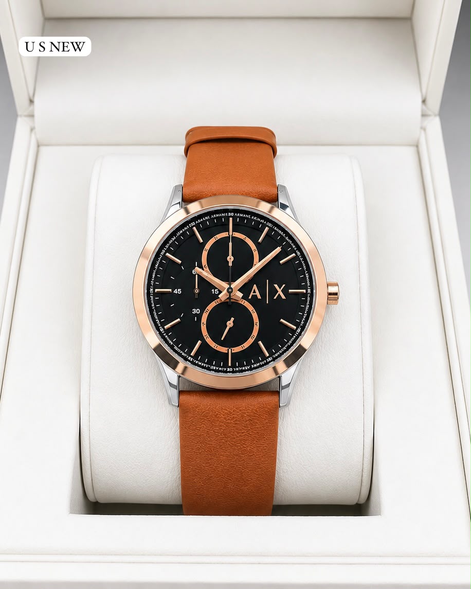 Armani Exchange Black Brown Leather Strap Men's Watch