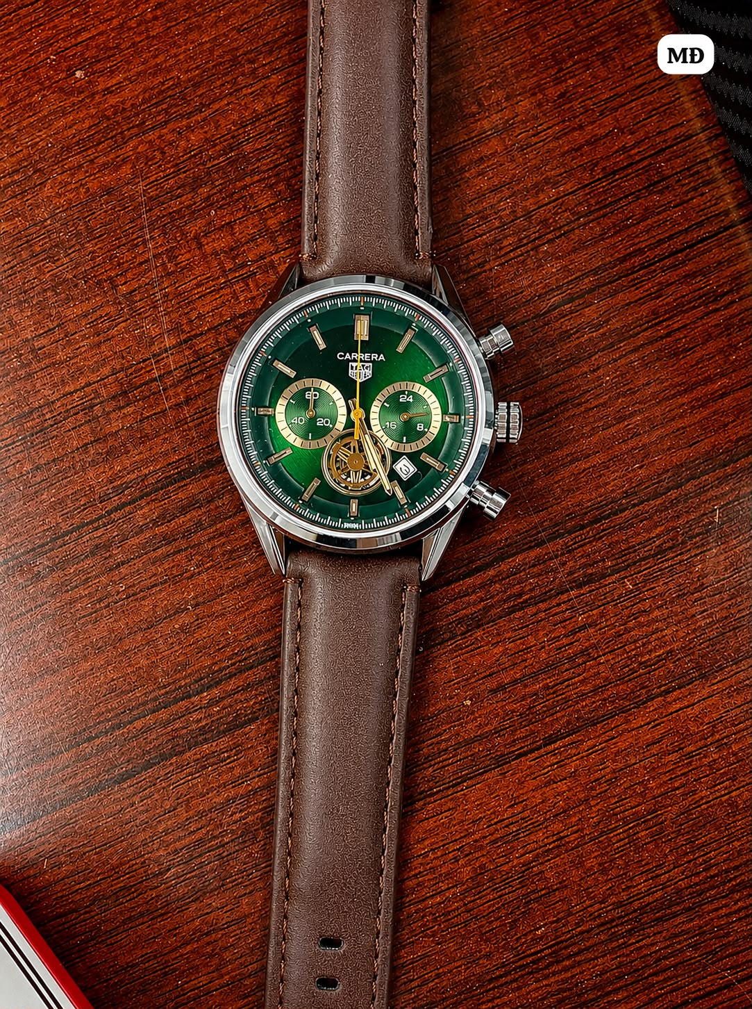 TAG Heuer Carrera Chronograph Green Brown Belt Automatic Men's Watch