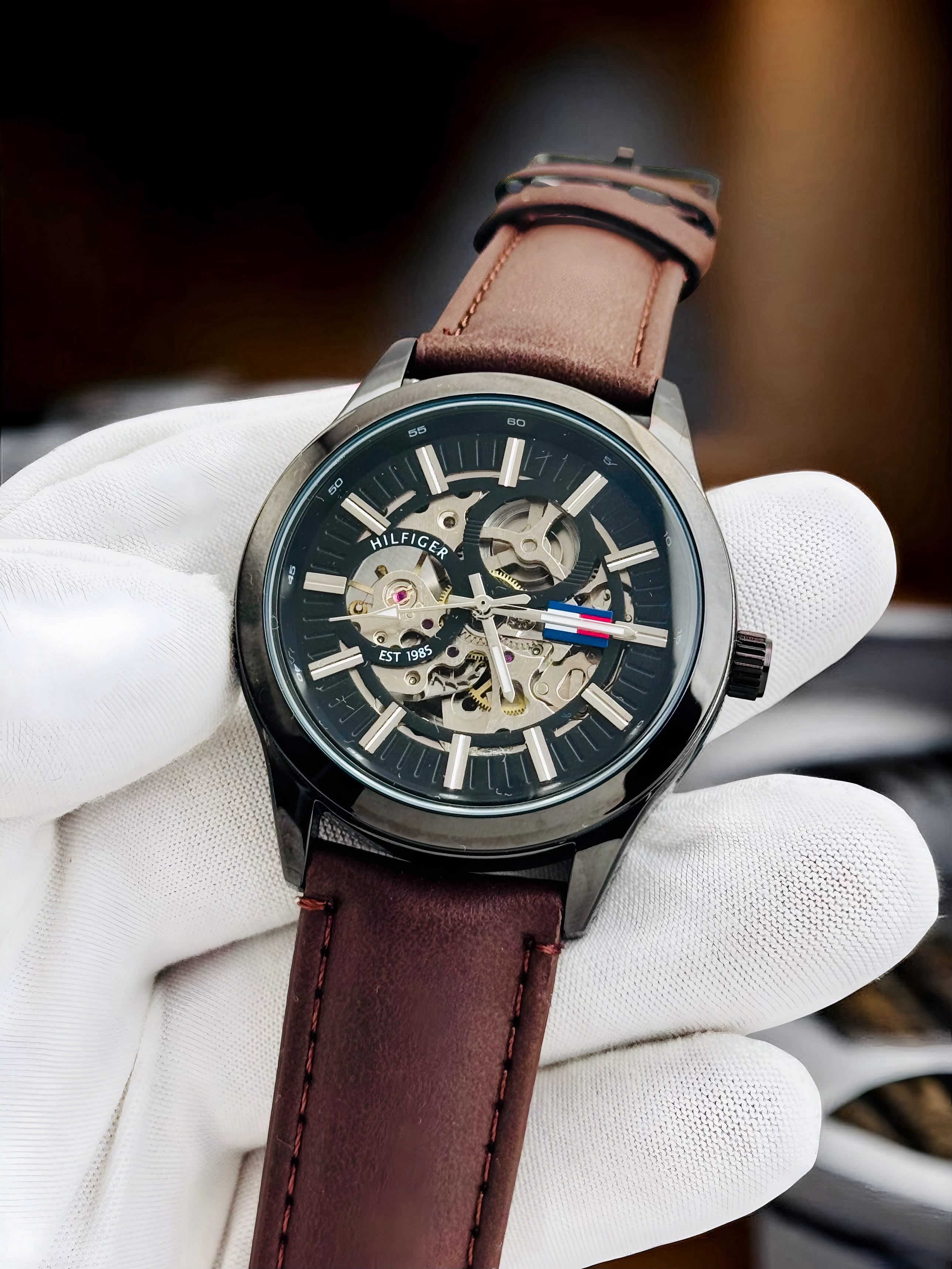 Tommy Hilfiger Black Brown Automatic Watch For Men