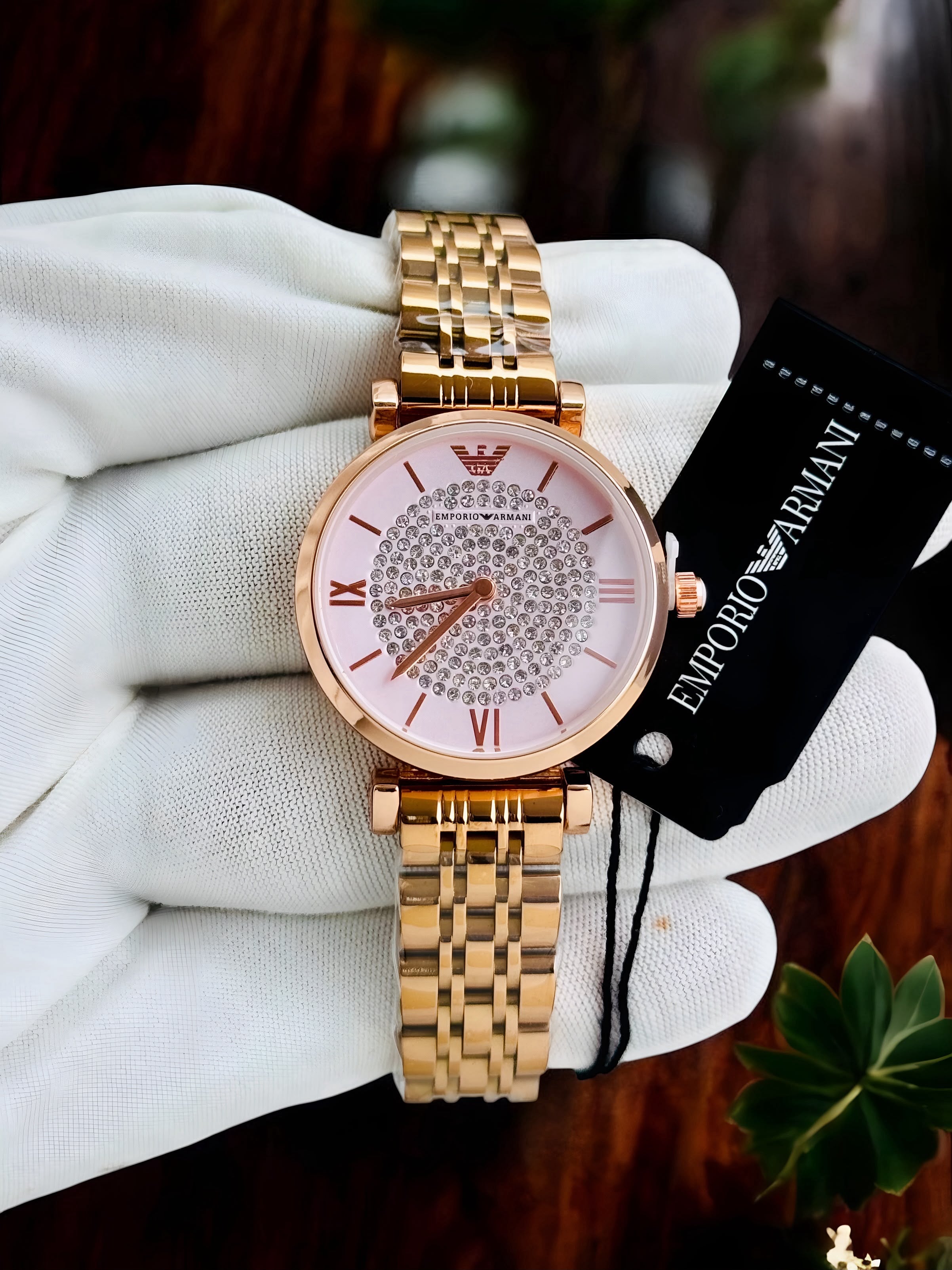 Emporia Armani Diamond Studded Rose Pink Gold Women's Watch