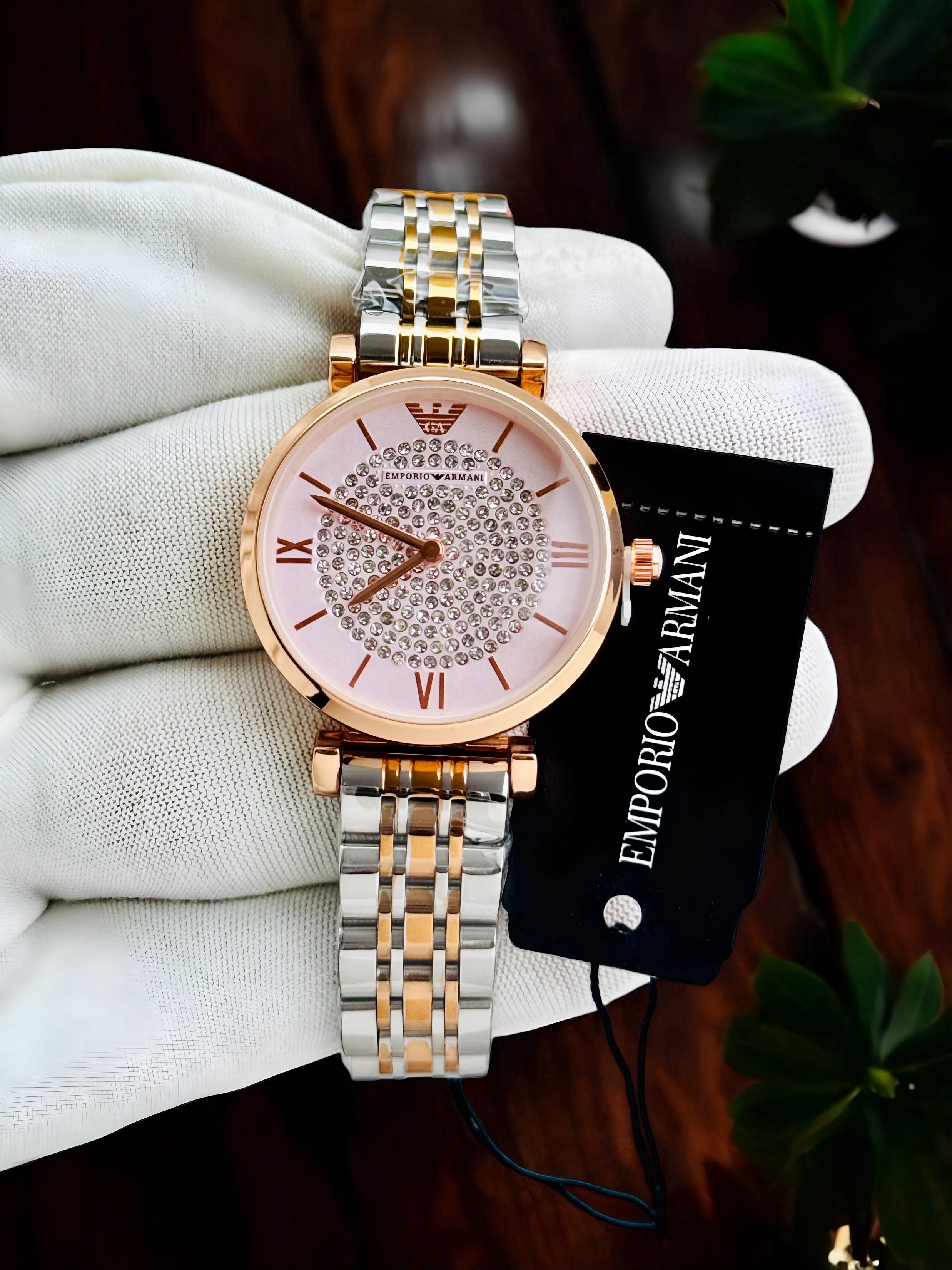 Emporia Armani Diamond Studded Rose Pink Two Tone Women's Watch