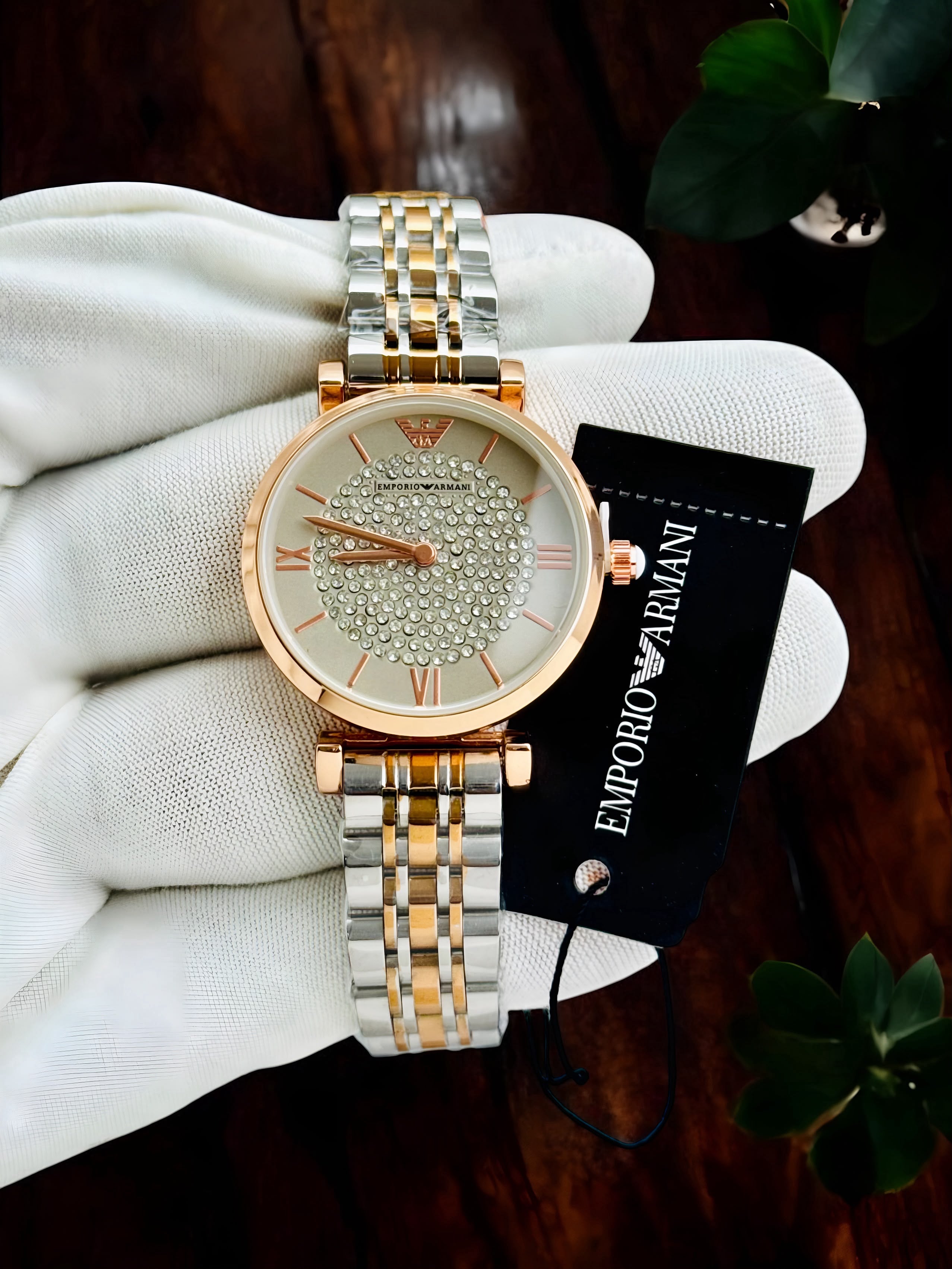 Emporia Armani Diamond Studded White Dial Women's Watch