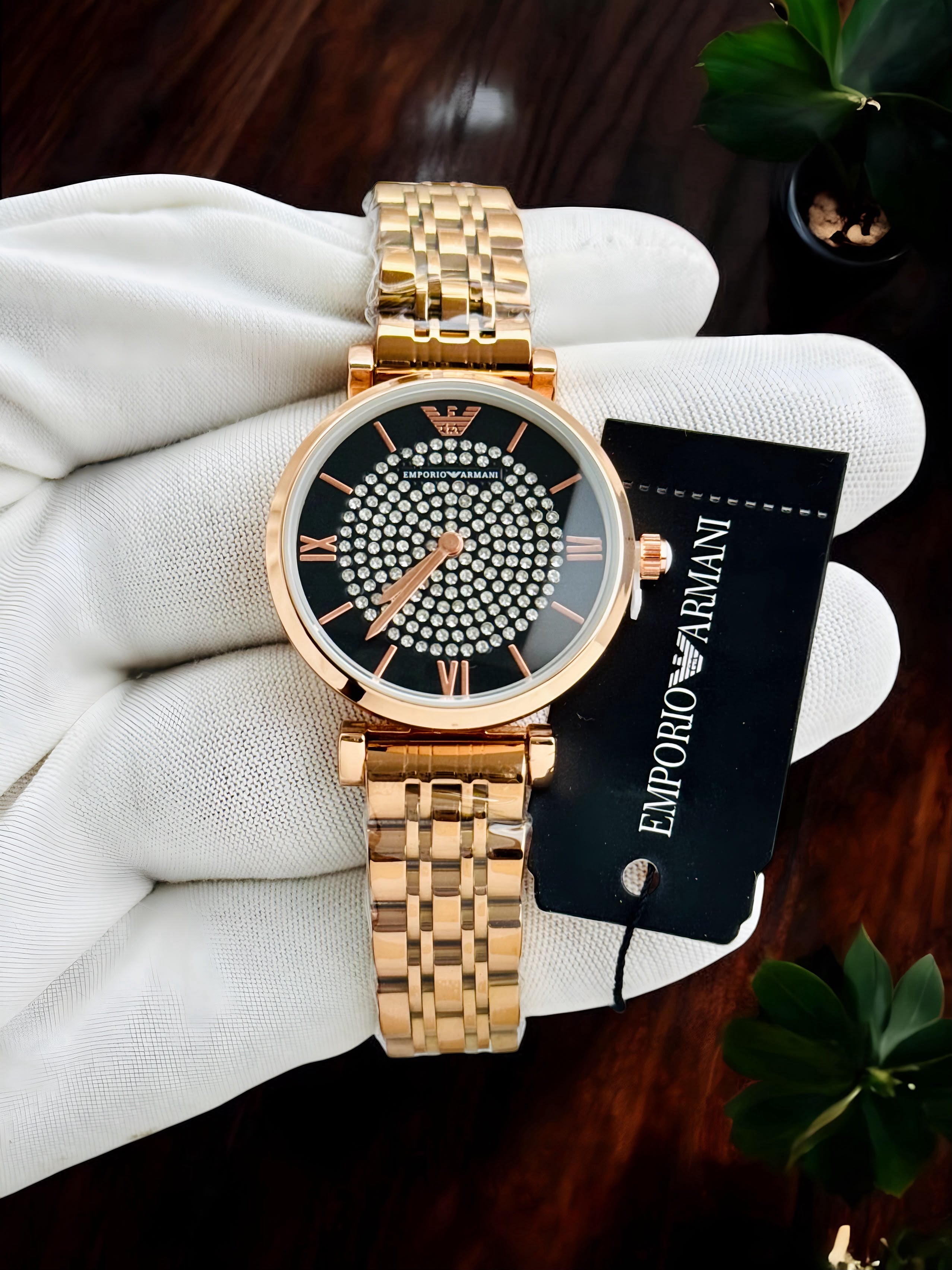Emporia Armani Diamond Studded Black Dial Women's Watch