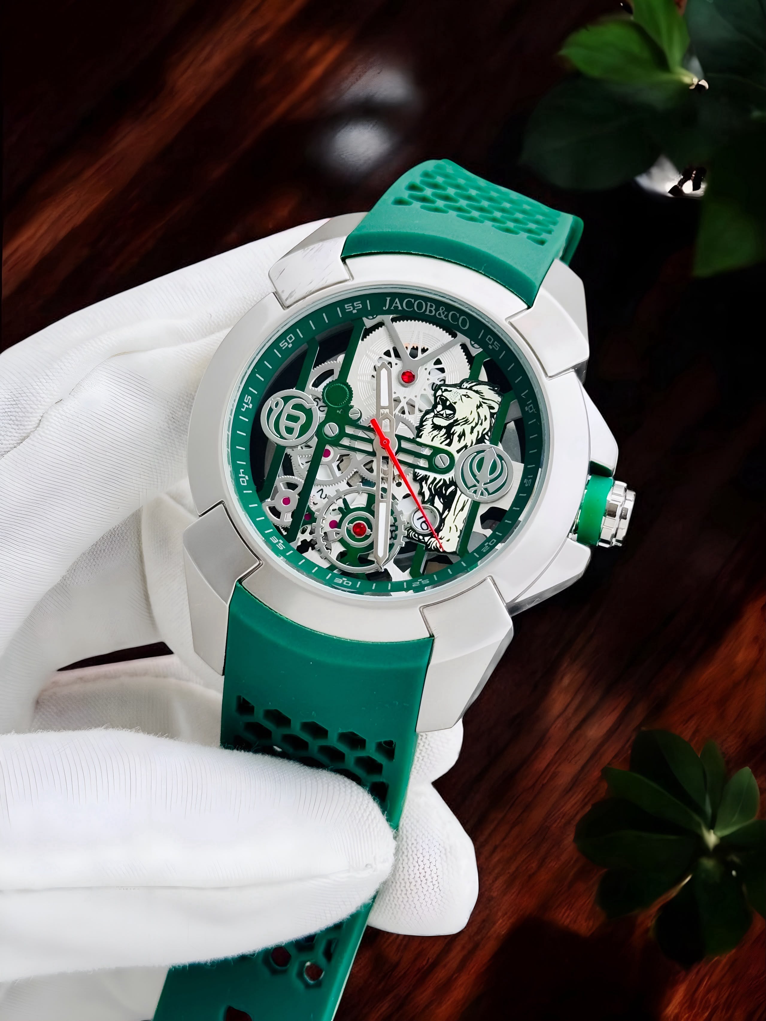 Jacob & Co Skeleton Dial Green Rubber Strap Men's Watch