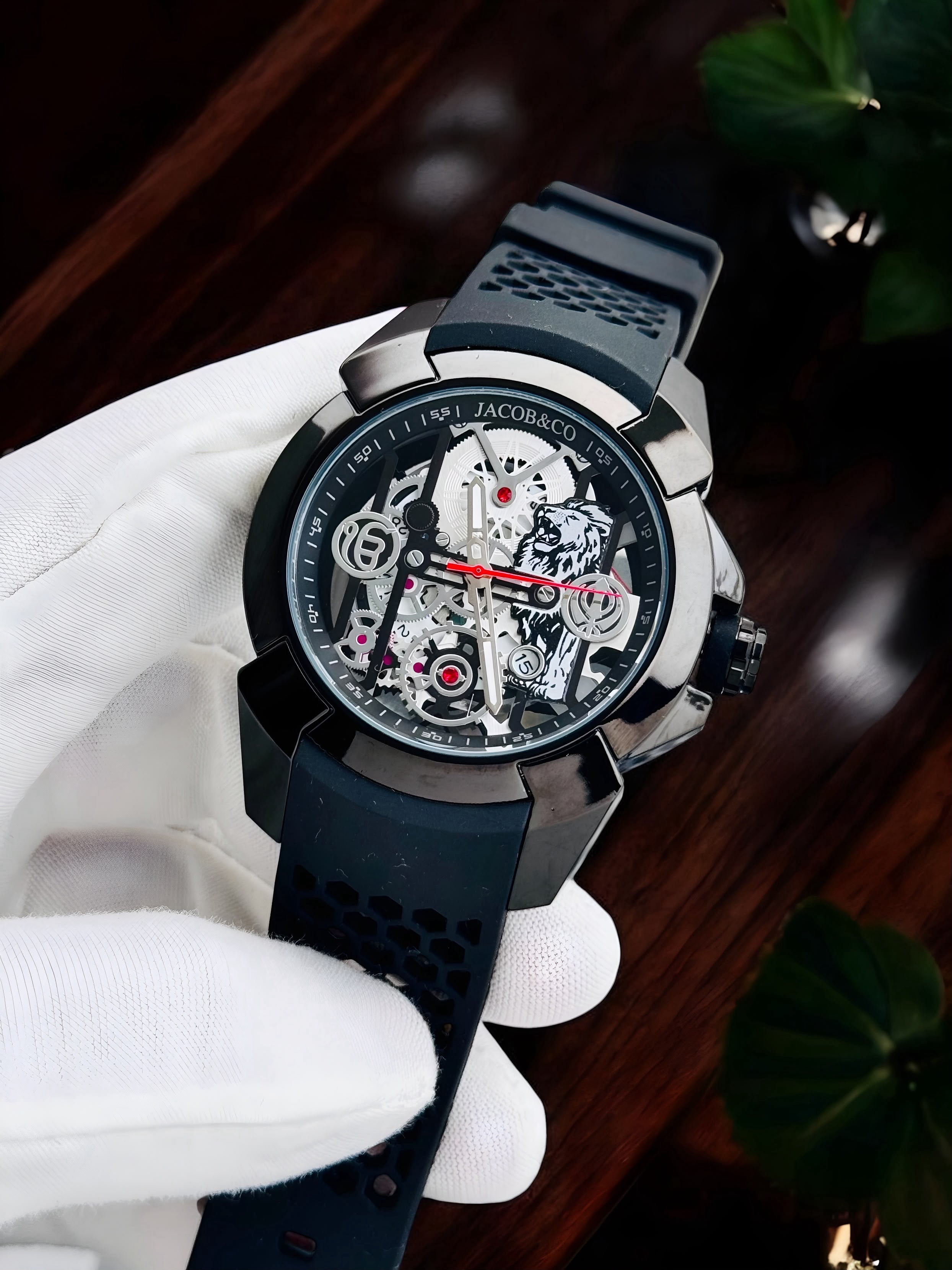 Jacob & Co Skeleton Dial Rubber Strap Men's Watch