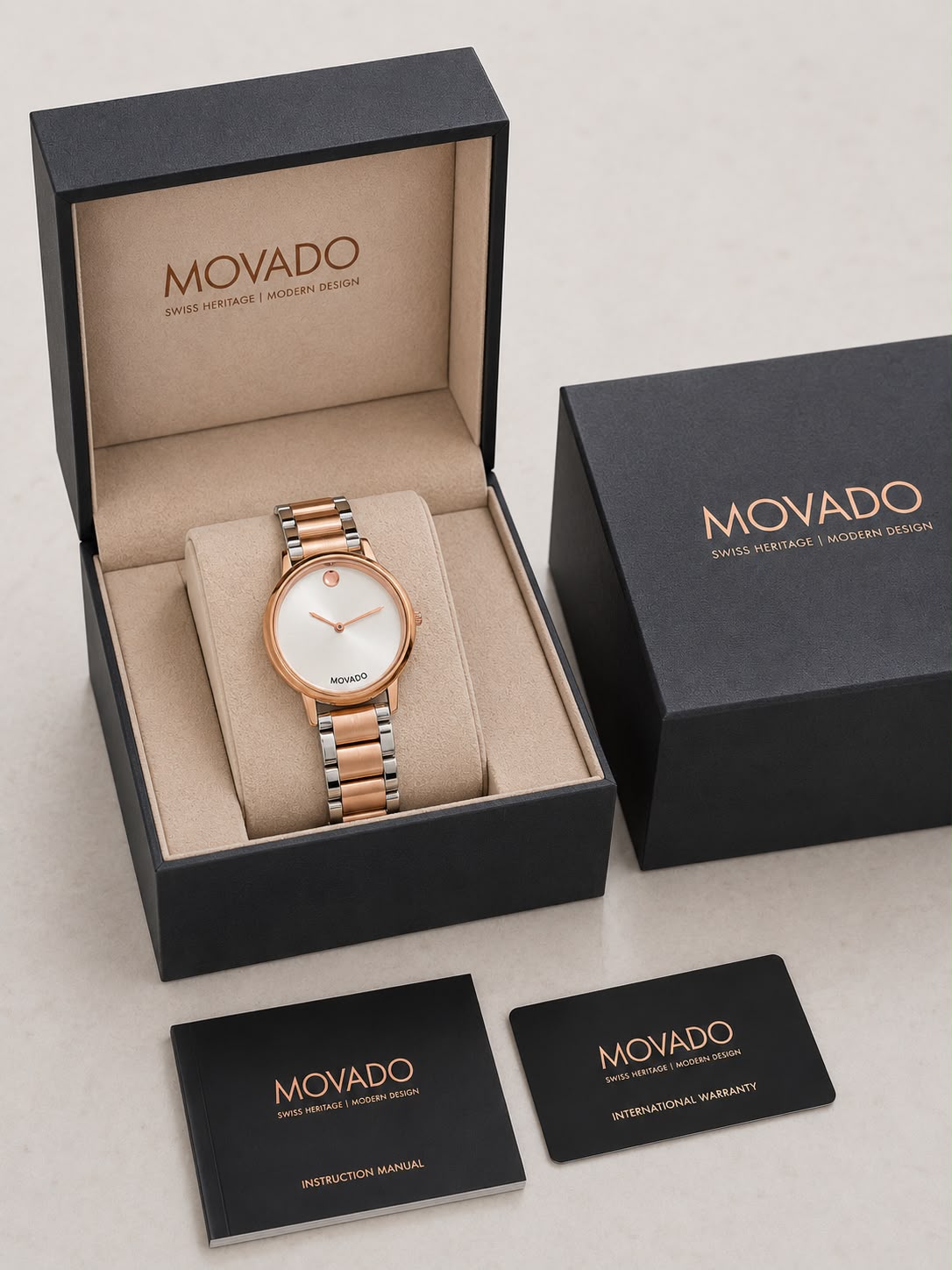 Movado Slim White Dial Two Tone Women's Watch