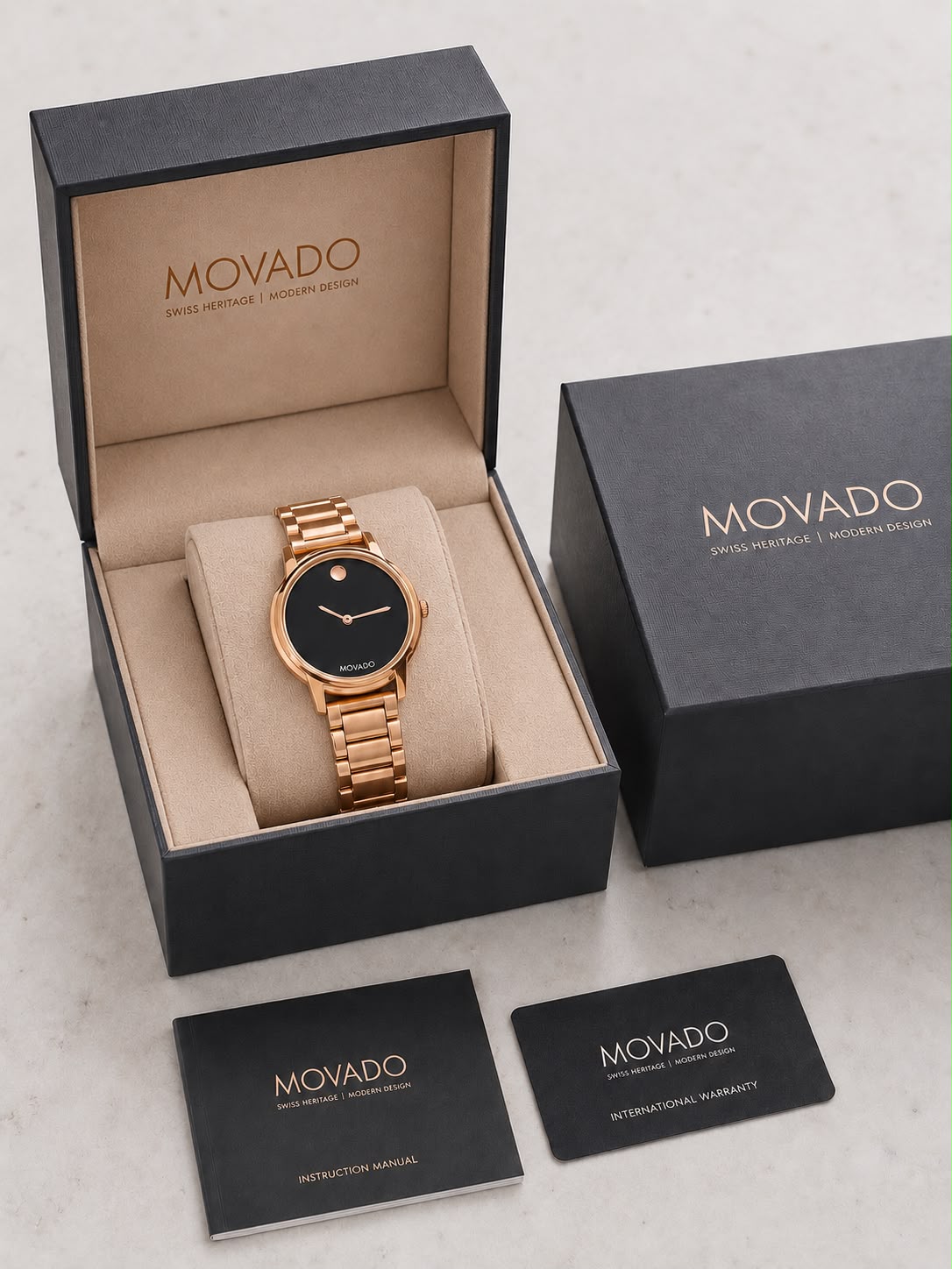 Movado Slim Black Dial Women's Watch