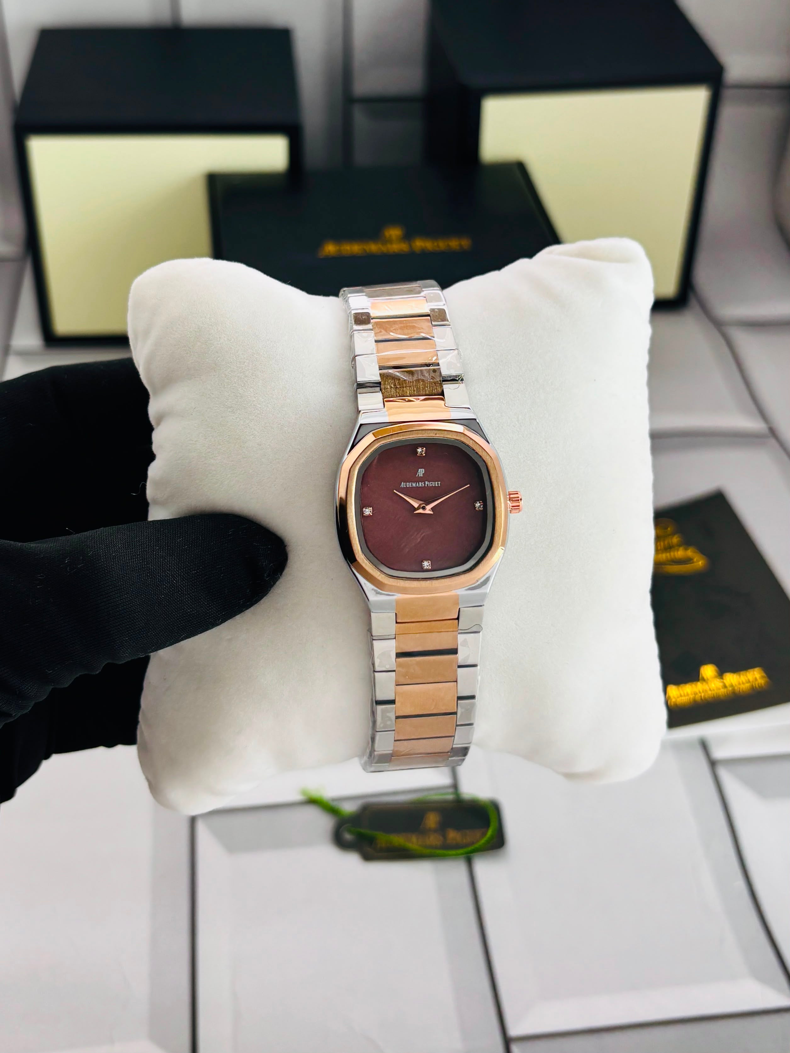 Audemars Piguet Inspired Red Dial Two Tone Women's Luxury Watch
