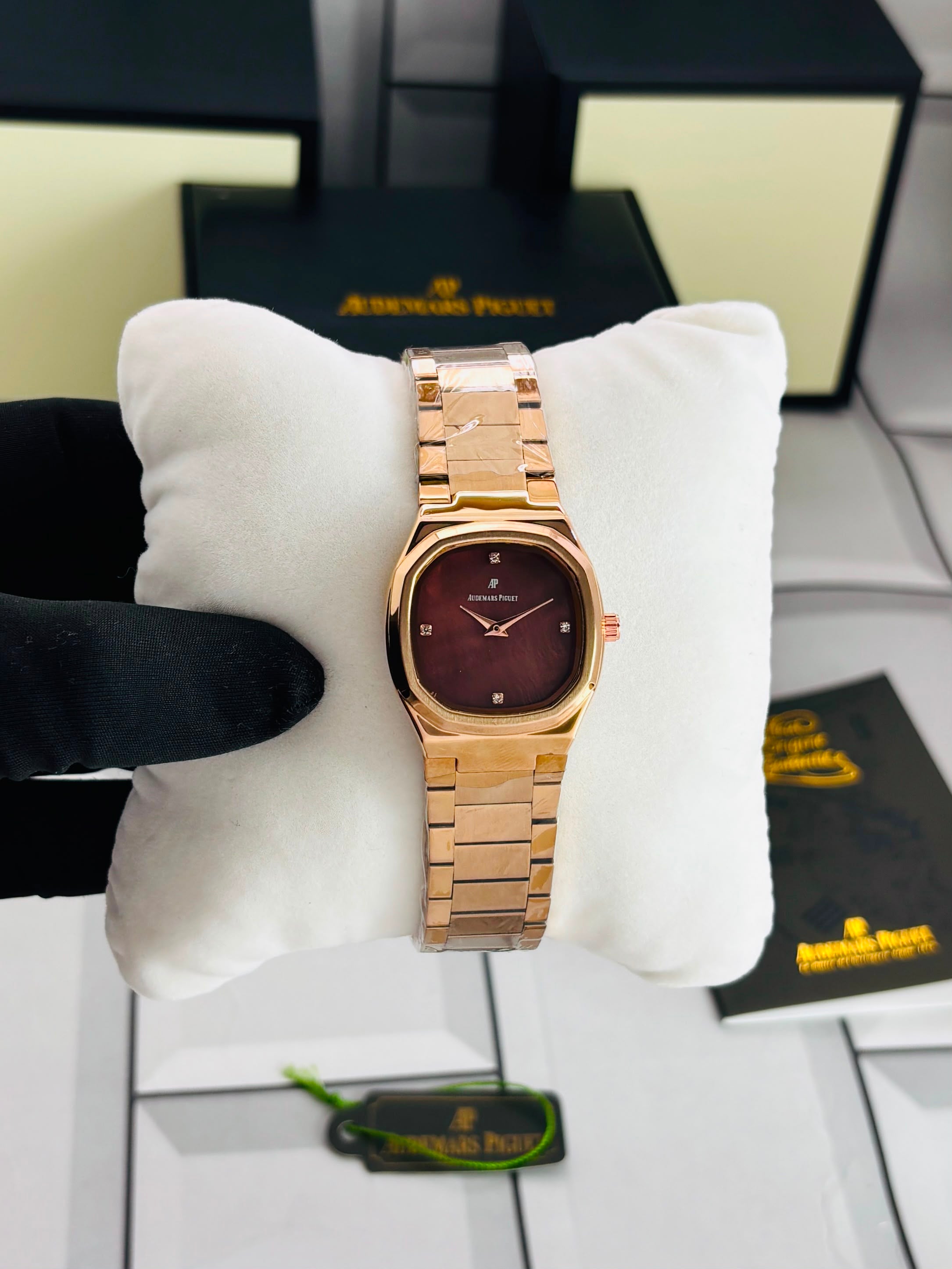 Audemars Piguet Inspired Dark Red Dial Women's Luxury Watch