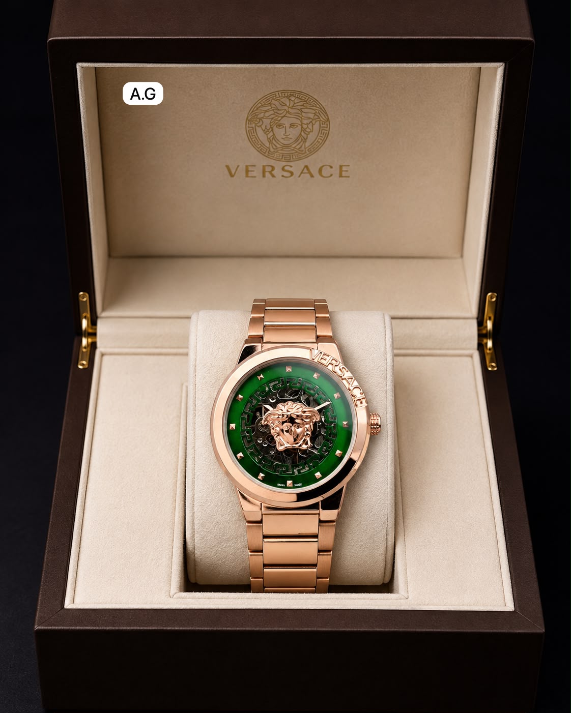 Versace Green Dial Automatic Open Back Machine Men's Watch