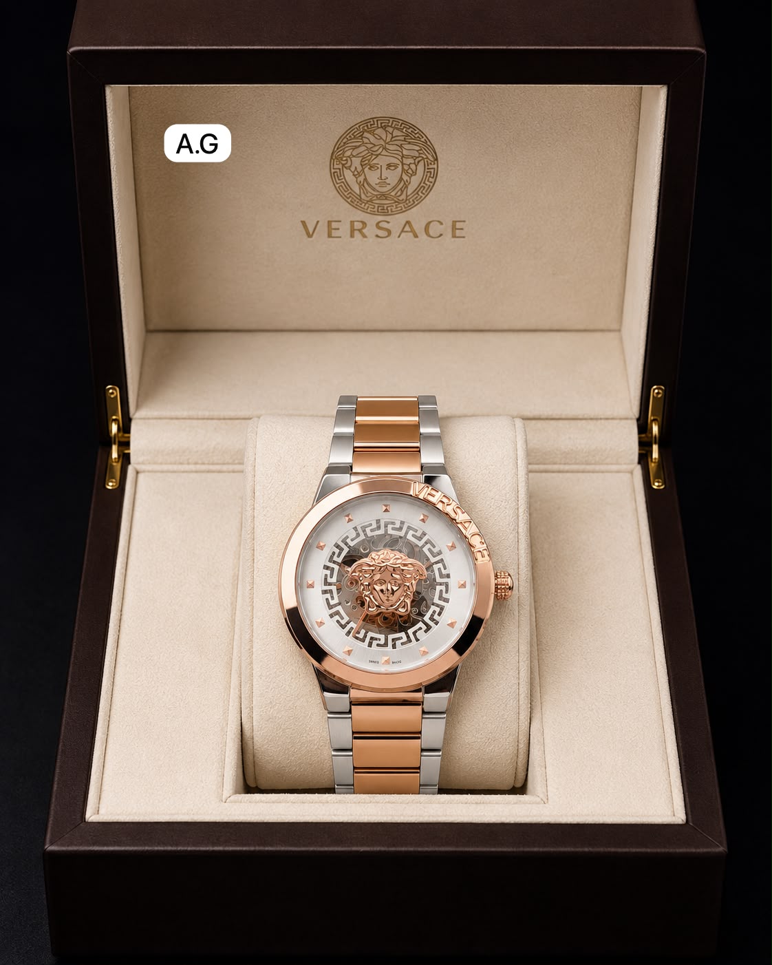 Versace White Dial Automatic Open Back Machine Men's Watch