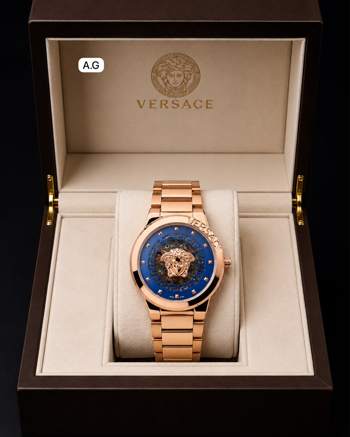 Versace Blue Dial Automatic Open Back Machine Men's Watch
