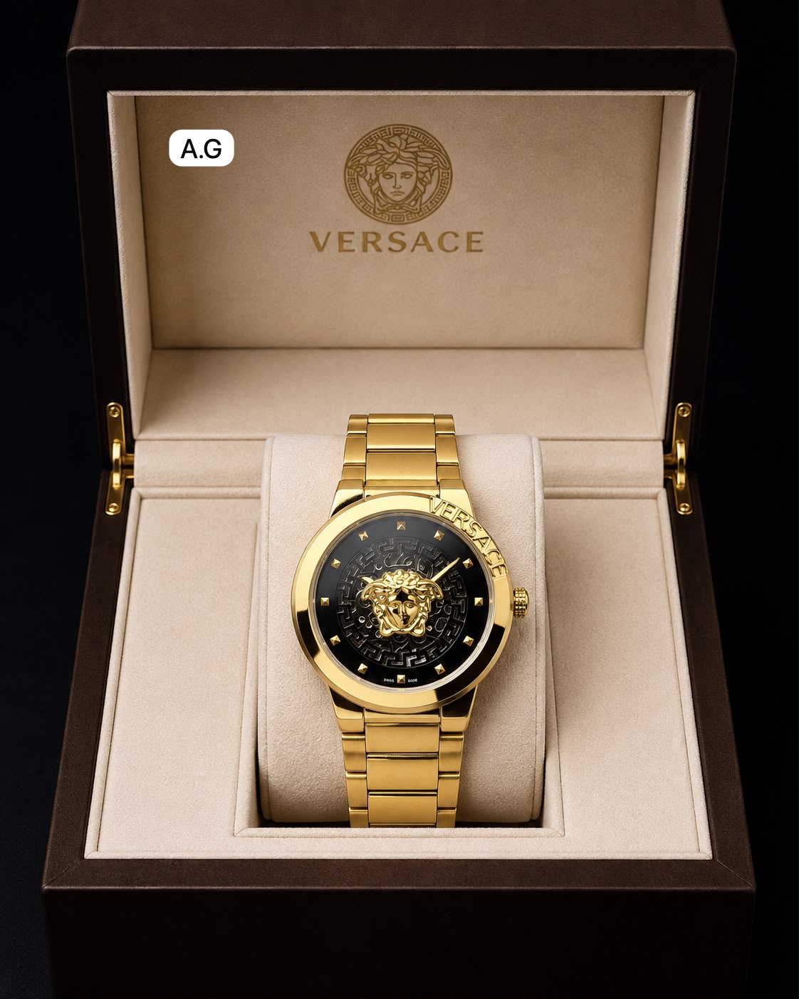Versace Black Dial Gold Automatic Open Back Machine Men's Watch