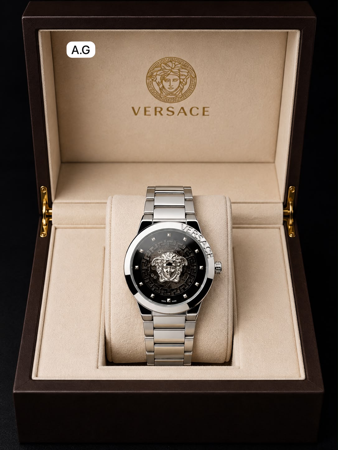 Versace Black Dial Automatic Open Back Machine Men's Watch