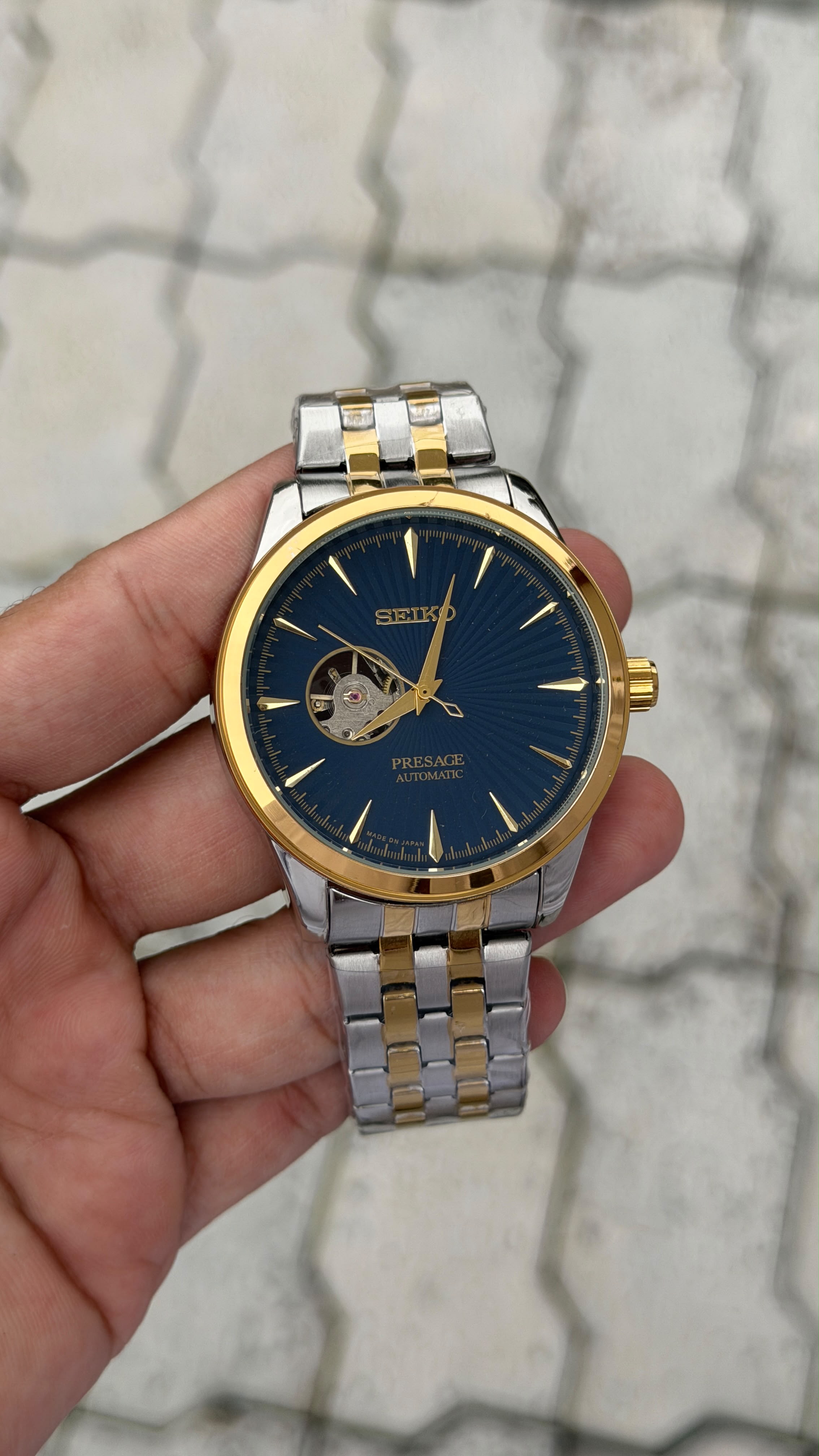 Seiko Presage Automatic Movement Teal Blue Two Tone Men's Watch