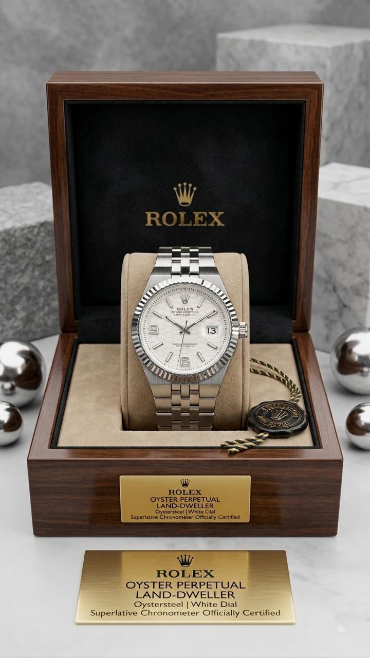 Rolex Oyster Perpetual Land-Dweller Stainless Steel White Dial Watch