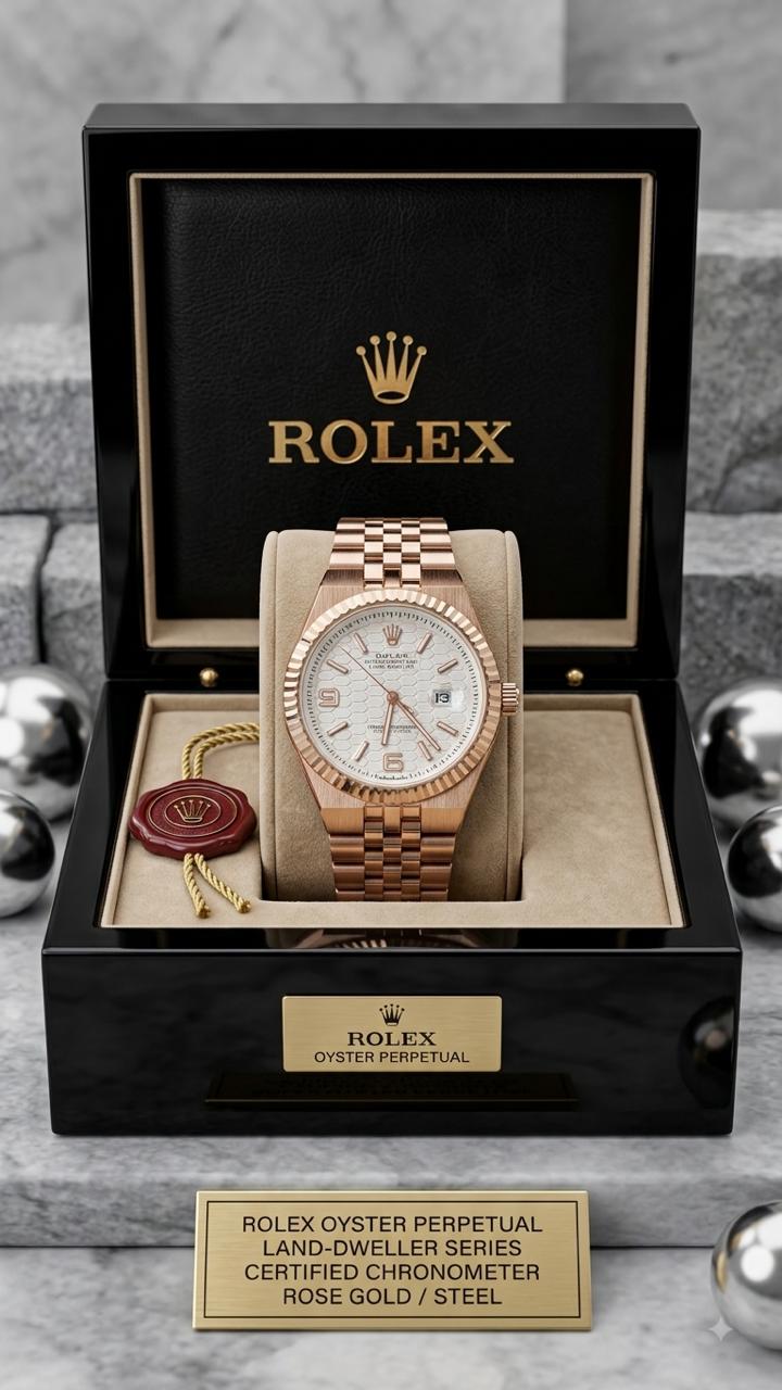 Rolex Oyster Perpetual Land-Dweller Rose Gold Two-Tone White Dial Watch