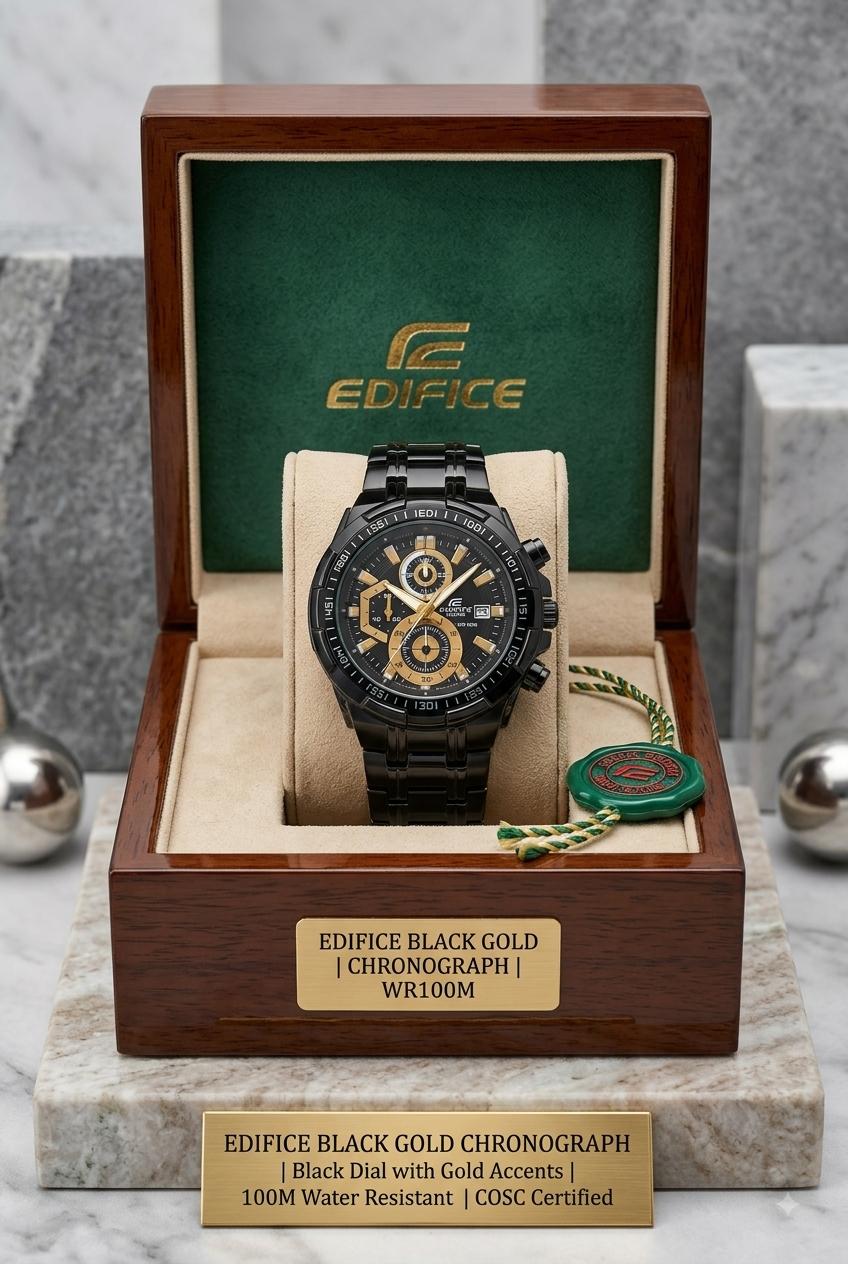 Casio Edifice Black Gold Chronograph Black Dial Stainless Steel Watch