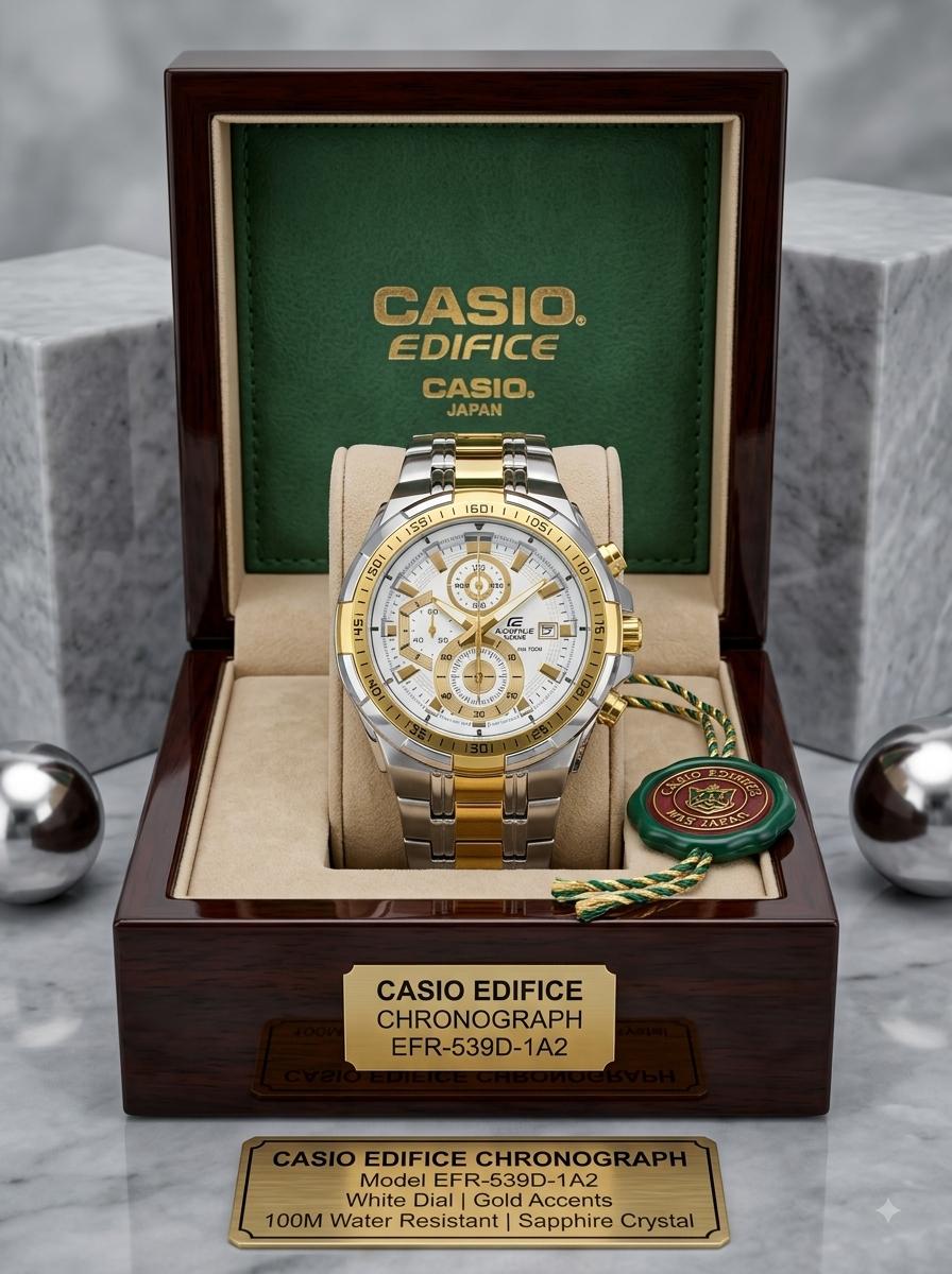 Casio Edifice Chronograph White Dial Two-Tone Stainless Steel Watch