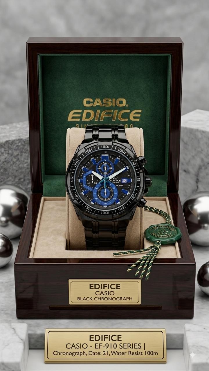 Casio Edifice Black Chronograph Blue Dial Stainless Steel Watch