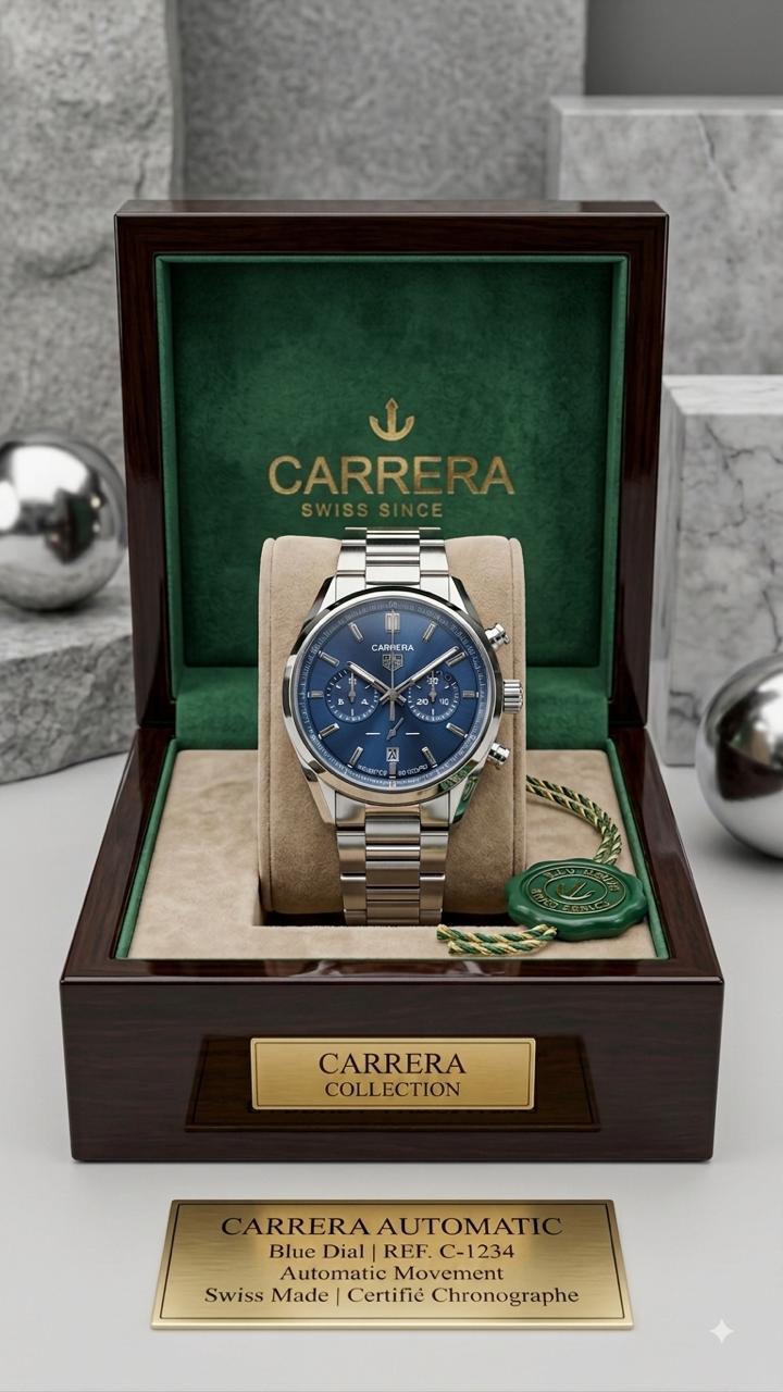 Carrera Automatic Blue Dial Stainless Steel Chronograph Watch