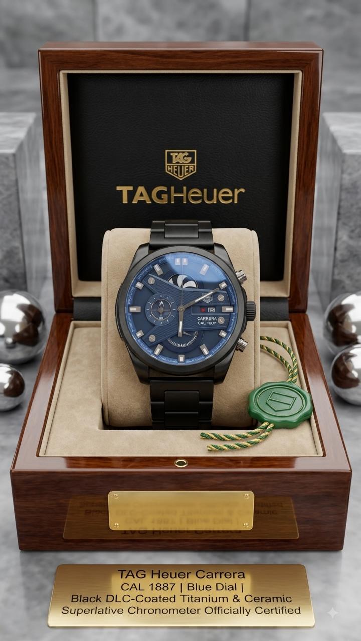 TAG Heuer Carrera Calibre 1887 Automatic Chronograph Blue Dial Black Titanium Watch