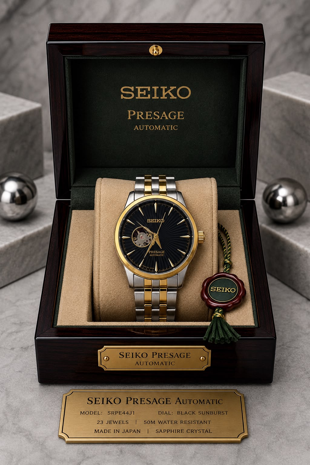 Seiko Presage Automatic Black Dial Two-Tone Stainless Steel Watch