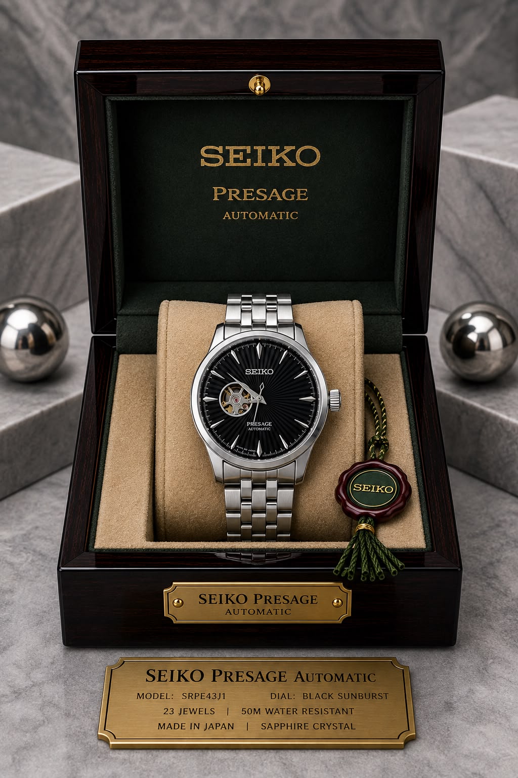 Seiko Presage Automatic Black Dial Stainless Steel Watch