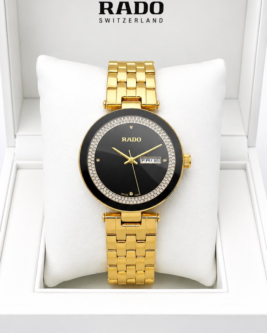 Rado Black Dial Gold Stainless Steel Analog Watch