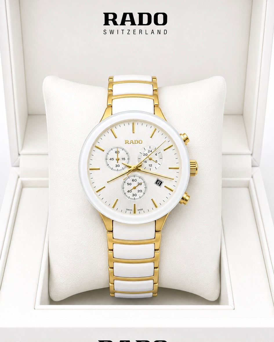 Rado White Dial Gold-Tone Stainless Steel Analog Watch