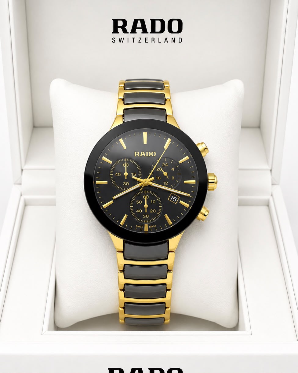Rado Black Dial Gold-Tone Stainless Steel Analog Watch