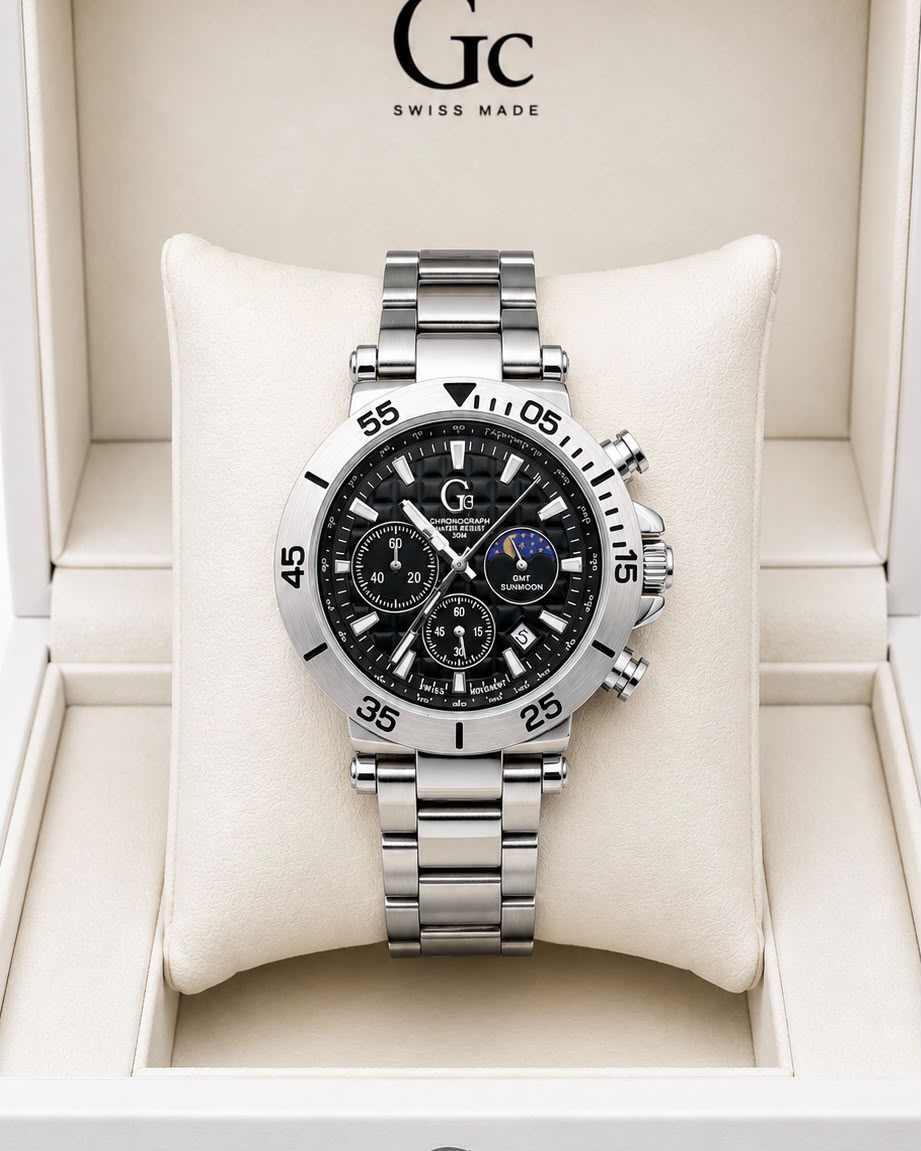 GC Silver-Tone Black Dial Stainless Steel Chronograph Watch