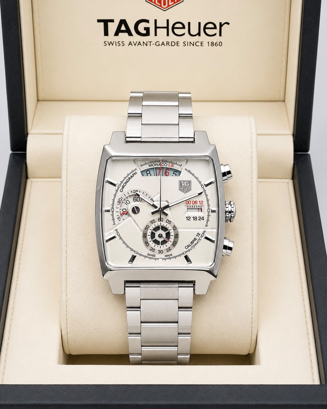 TAG Heuer Monaco Silver-Tone White Dial Stainless Steel Chronograph Watch