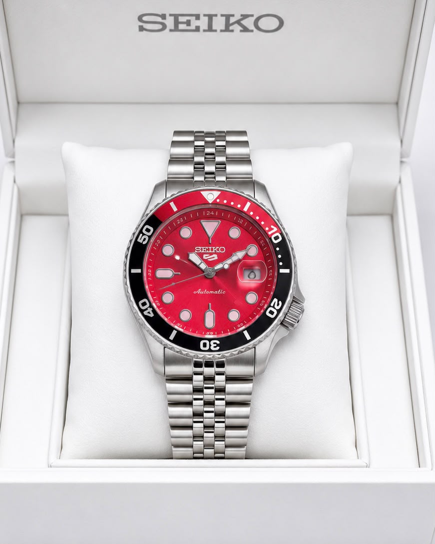 Seiko 5 Sports Red Dial Stainless Steel Automatic Watch