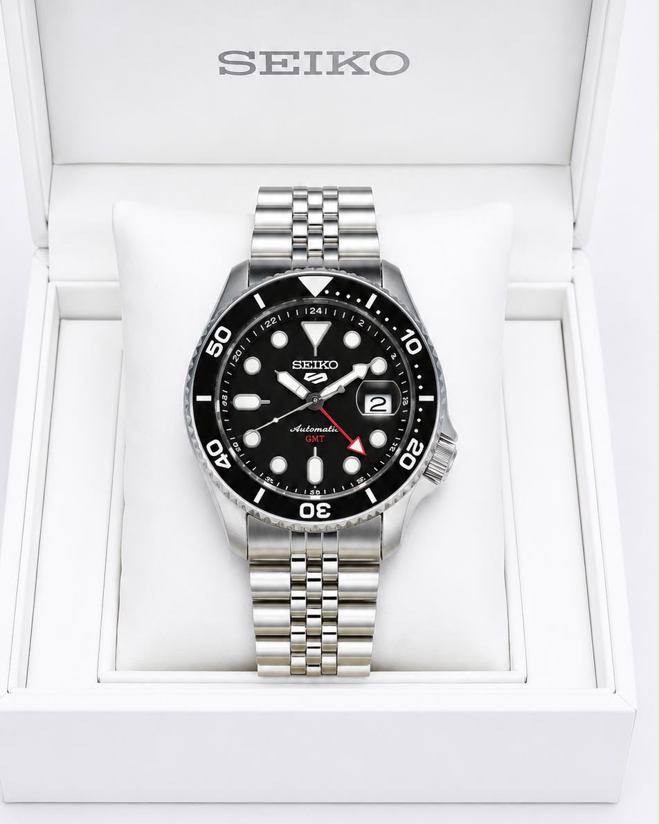 Seiko 5 Sports Black Dial Stainless Steel Automatic Watch